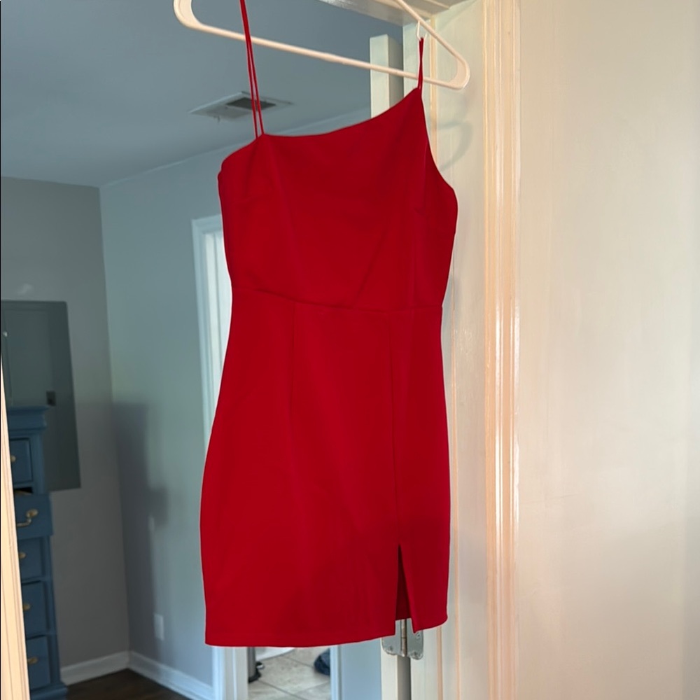 Showpo Red Asymmetrical Bodycon Mini Dress
